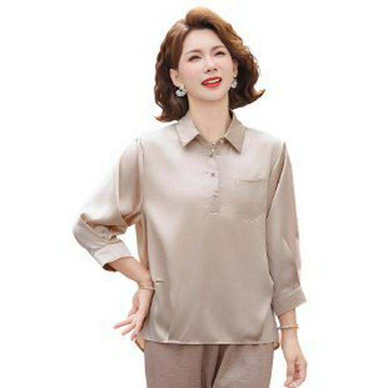 

Mom s 2026 Elegant Seven-Sleeve Shirt for Spring & Summer - Slimming Top for Middle-Aged Women (50+) 5XL абрикосовый