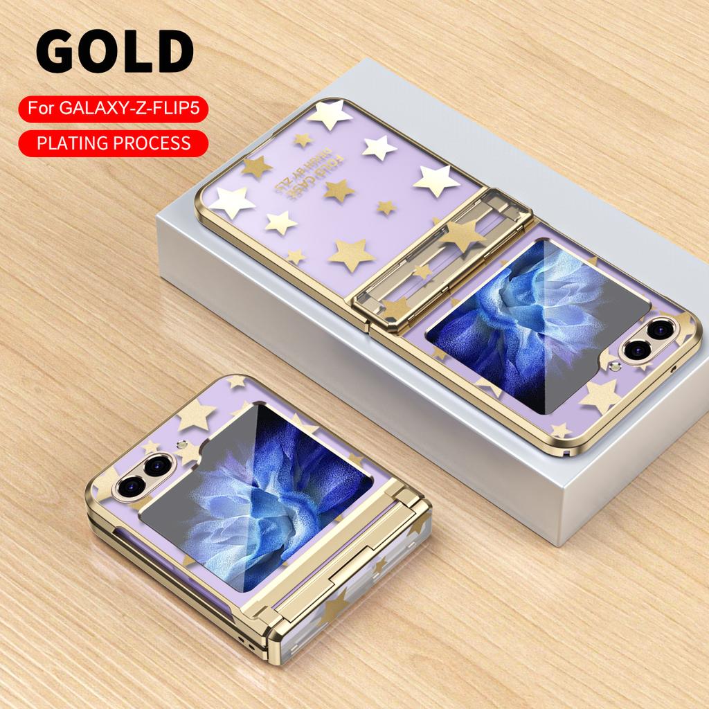 For Samsung Galaxy Z Flip 5 4 3 Case Electroplating Transparent Starry Sky Flat Hinge Full Wrap Drop Cover For Flip5 Flip4 Flip3