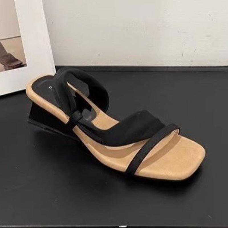 Fashion Sexy Women's Heeled Sandals Fad Mid Heels Shoes 2025 Trend Summer New Square Toe Shallow Slides Designer Wedges Chaussures Femme