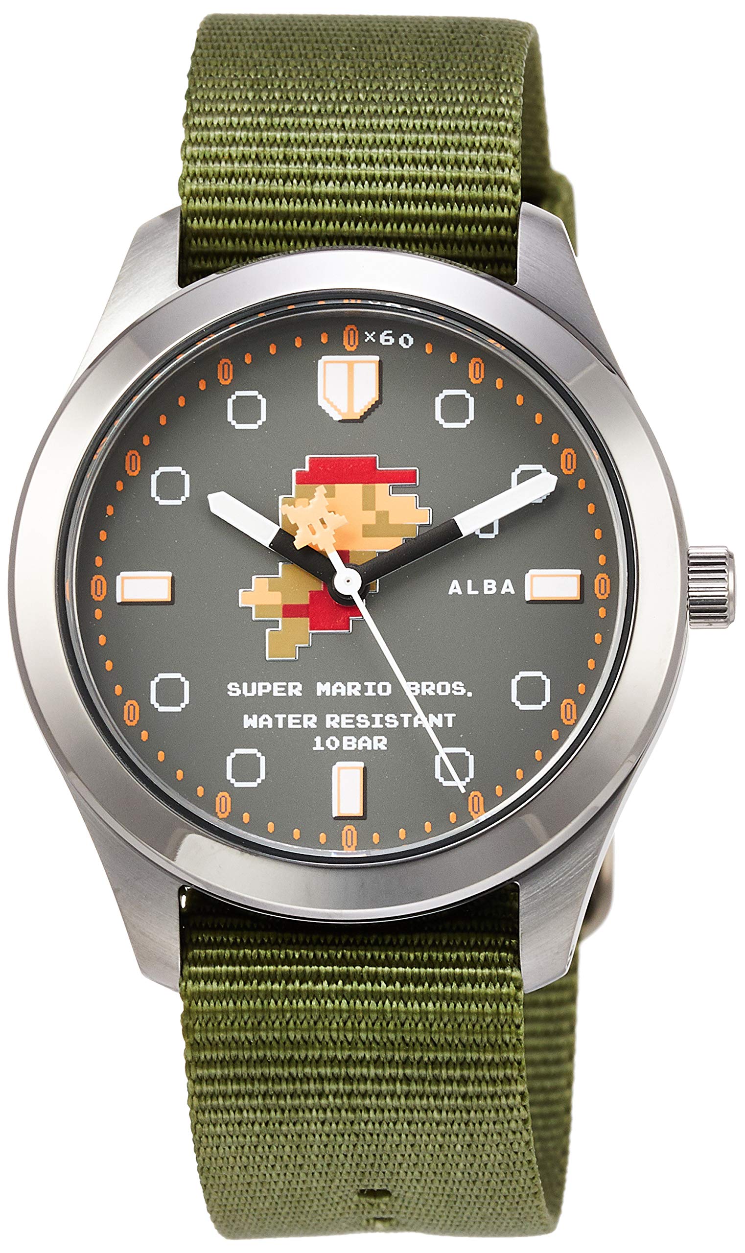 

[Часы Seiko] Alba Super Mario Collaboration Model Swimming Mario Design Серый циферблат Усиленная водонепроницаемость для повседневной жизни (10 АТМ) ACCK424 Зеленый