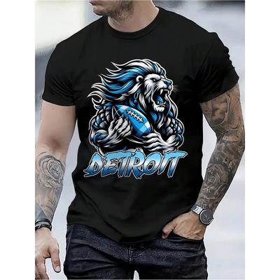 Detroit Football Lion Print T Shirt Tees for Men Casual Short Sleeve T-shirt for Summer Solid Color Cotton Comfort