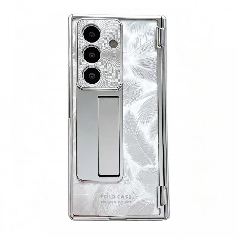 Transparent Electroplated PC Case Galaxy Z Fold8 Ultra Shockproof Magnetic Stand Cover In Star Feather
