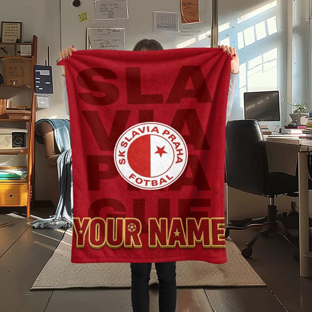 1 STuks Gepersonaliseerde Naam SK Slavia Praag Patroon Flanellen Deken Geschikt Voor Alle Seizoenen voor Huisdecoratie Warmte en Comfort Cadeaus Vakantiecadeau
