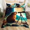 Süßes Capybara Einzelbettwäsche-Set Cartoon Capybaras Bettwäsche-Set, Lustiges Nagetier-Tiere Design Bettbezug für Kinder Jungen Mädchen