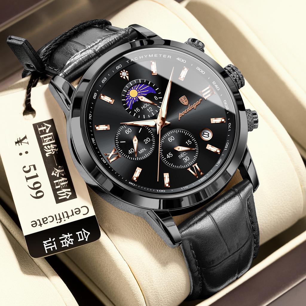 POEDAGAR National Top Swiss Brand Multifunctional Sports Chronograph Moon Phase Men's Watch Quartz Watch