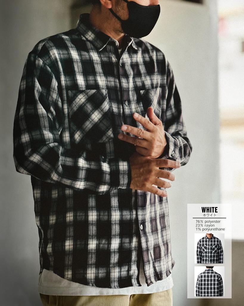 Chemise à carreaux décontractée longue américaine L [MRU], Chemise pour homme, M-6L, Manche, Simple, Décontractée, Blanche,