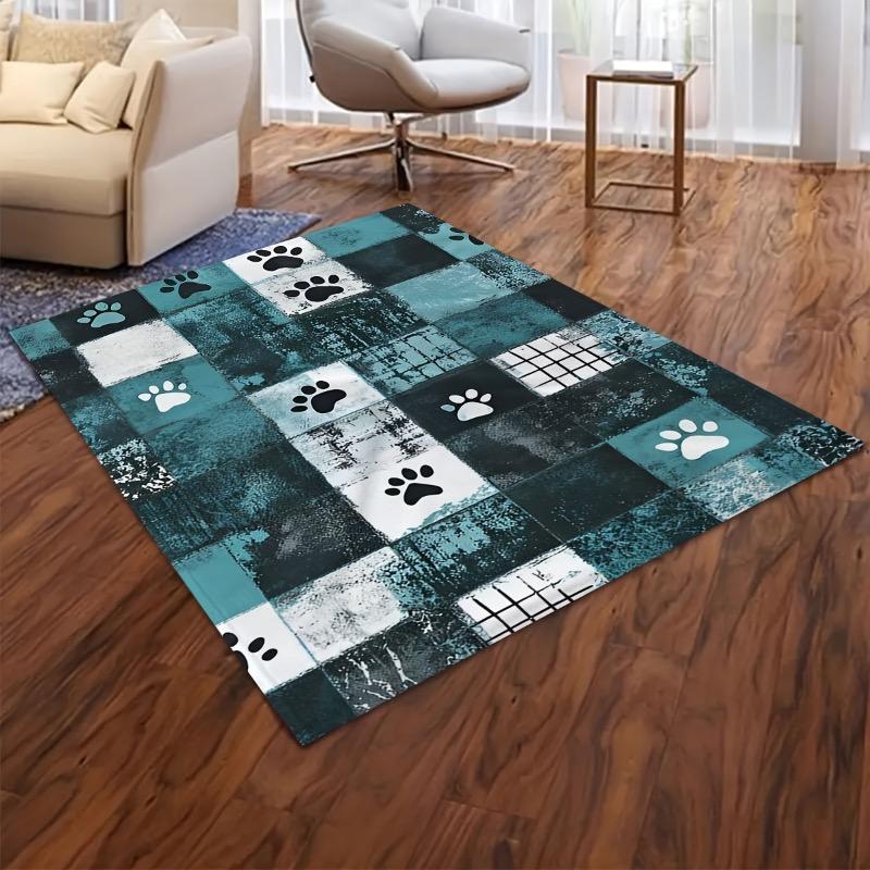 Turquoise & Black Paw Print Plush Flannel Blanket - All-Season Soft Dog Pet Bedspread with Teal/White/Gray Paw Prints