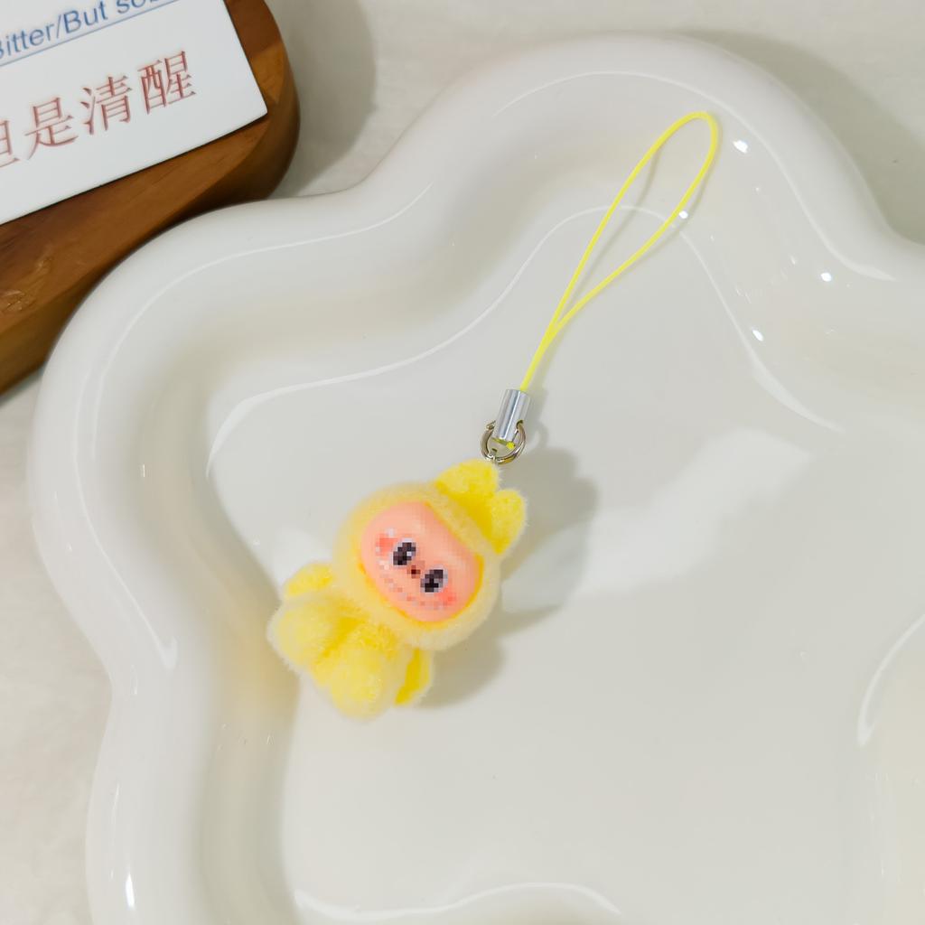 Mobile Phone Rope M34 Flocking Keychain Pendant Rab Cloth Doll Bag Pendant Creative Small Gift Hanging