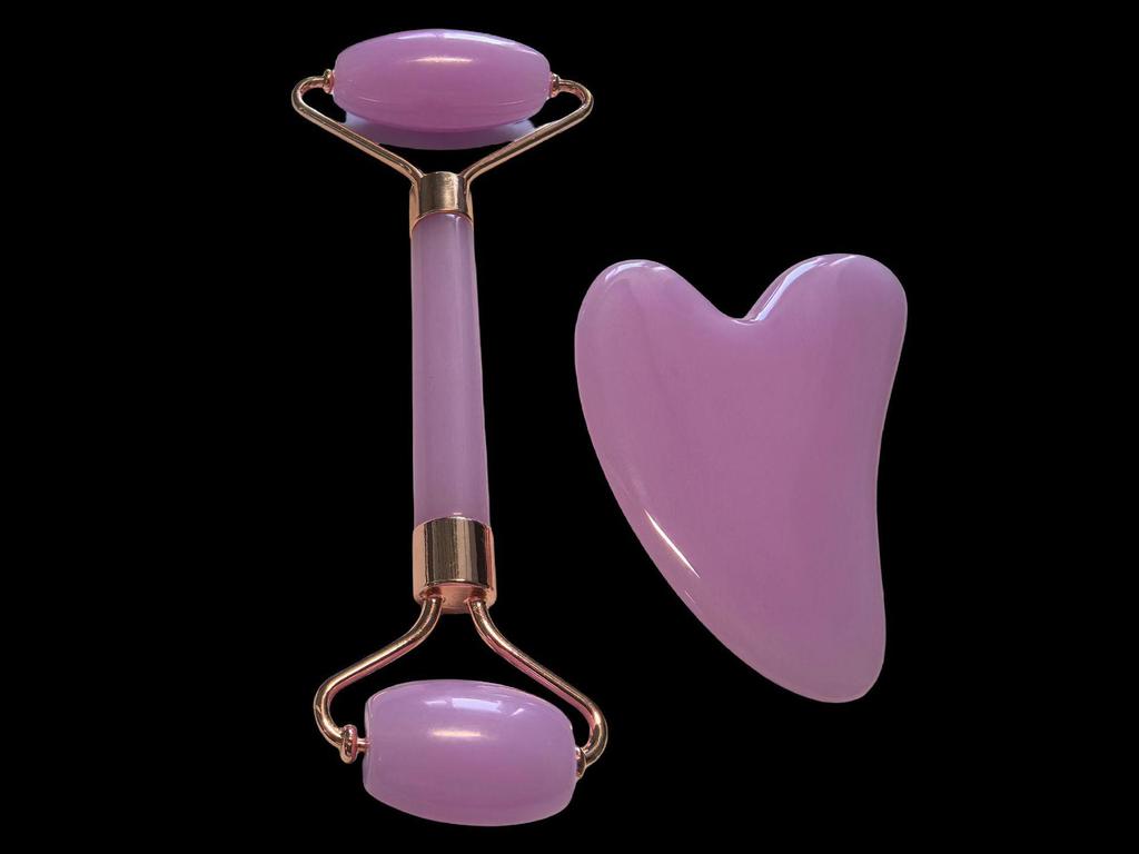 Heart-Shaped Rose Quartz Dual Roller & Massage Board Set - Non-Jade White Facial Tool