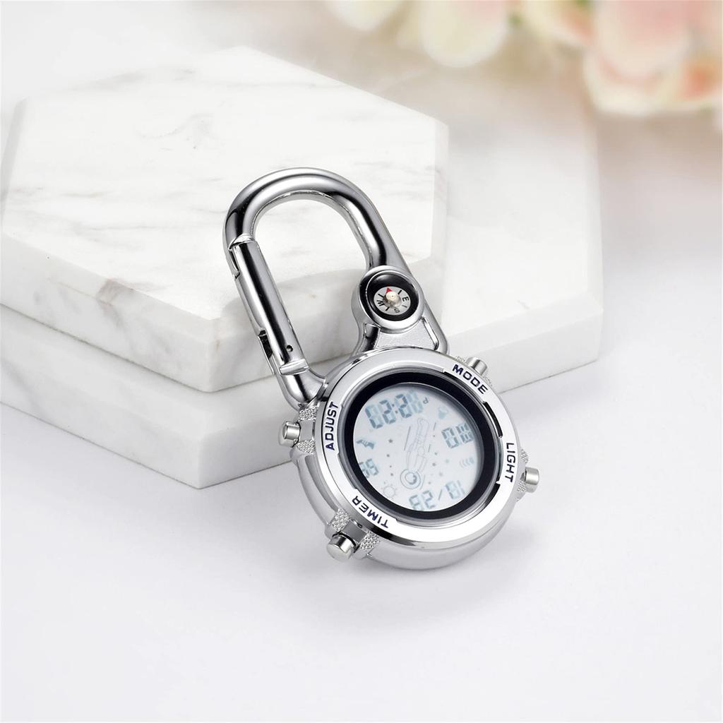 JEWELRYWE Armbanduhr mit Karabiner, Krankenschwesteruhr, Digitalanzeige, Unisex, einfache Uhr, Schlüsselanhänger, Tasche, Taschenuhr