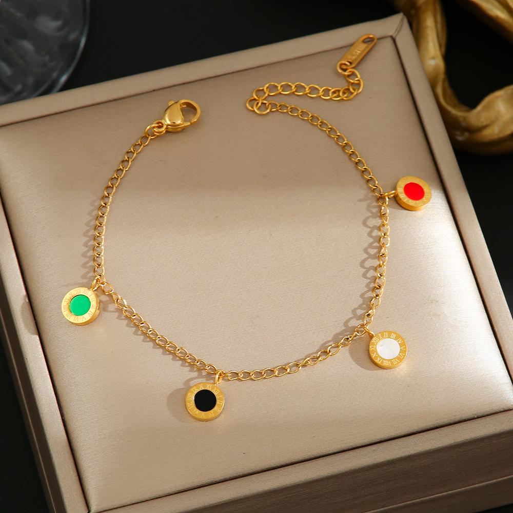 Luxe Titanium Staal Vierbladig Klaver Armband in Koreaanse Stijl met Ingelegde Diamanten voor Vrouwen - Kleurvast