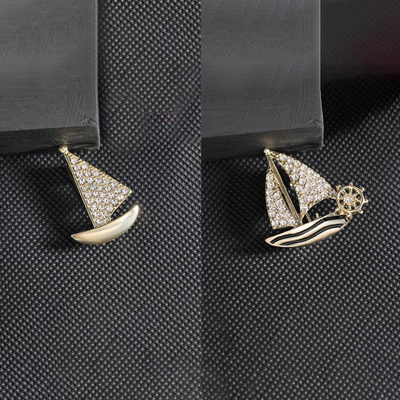 Fashion Delicate Pearl Sailboats Brooch For Women Men Temperament High-Grade Corsage Party Clothing Accessories Birthday Gifts