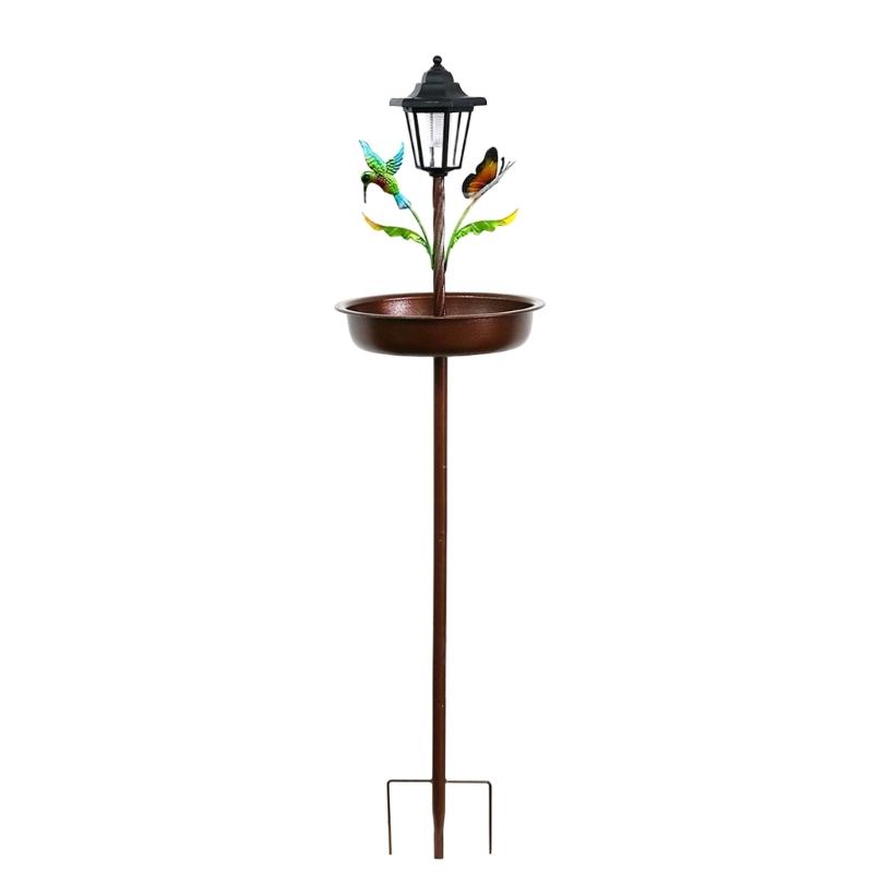 Durable Iron Sun Powered Bird Water Dish With LED Lights For Outdoor Decoration And Wildlife Viewing Day And Night