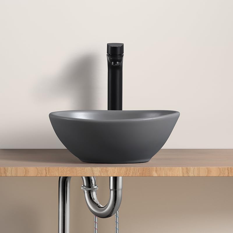 LUYI Ovales Waschschüssel-Set für Handwaschbecken, 340 x 270 x 130 mm, Grau