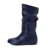 Fashion Mid-Calf Boots Women PU Pleated Boots Female Round Toe Shoes Concise Height Increasing Flat Shoes Autumn Winter 2025 Size34-48
