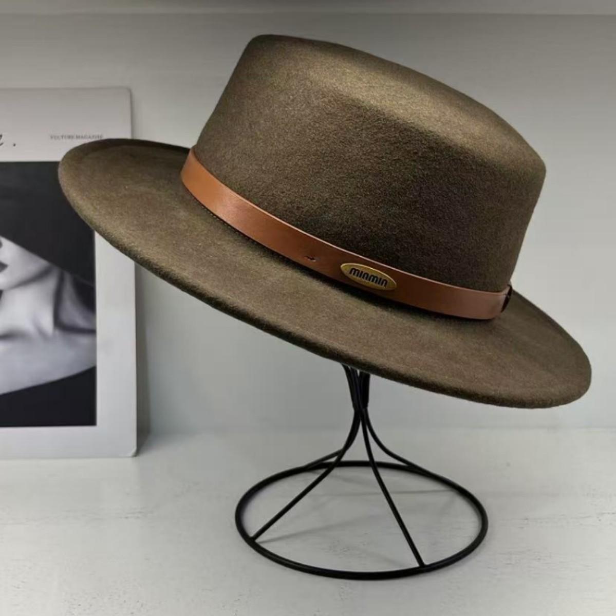 

European British Australian wool top hat women s autumn and winter new French Hepburn style high-end temperament fashion flat hat M（55-58cm） темно-коричневого