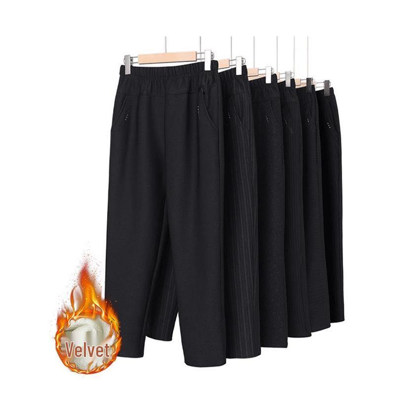 Women's Plus Size Warm Fleece-Lined Straight-Leg Pants for Autumn and Winter