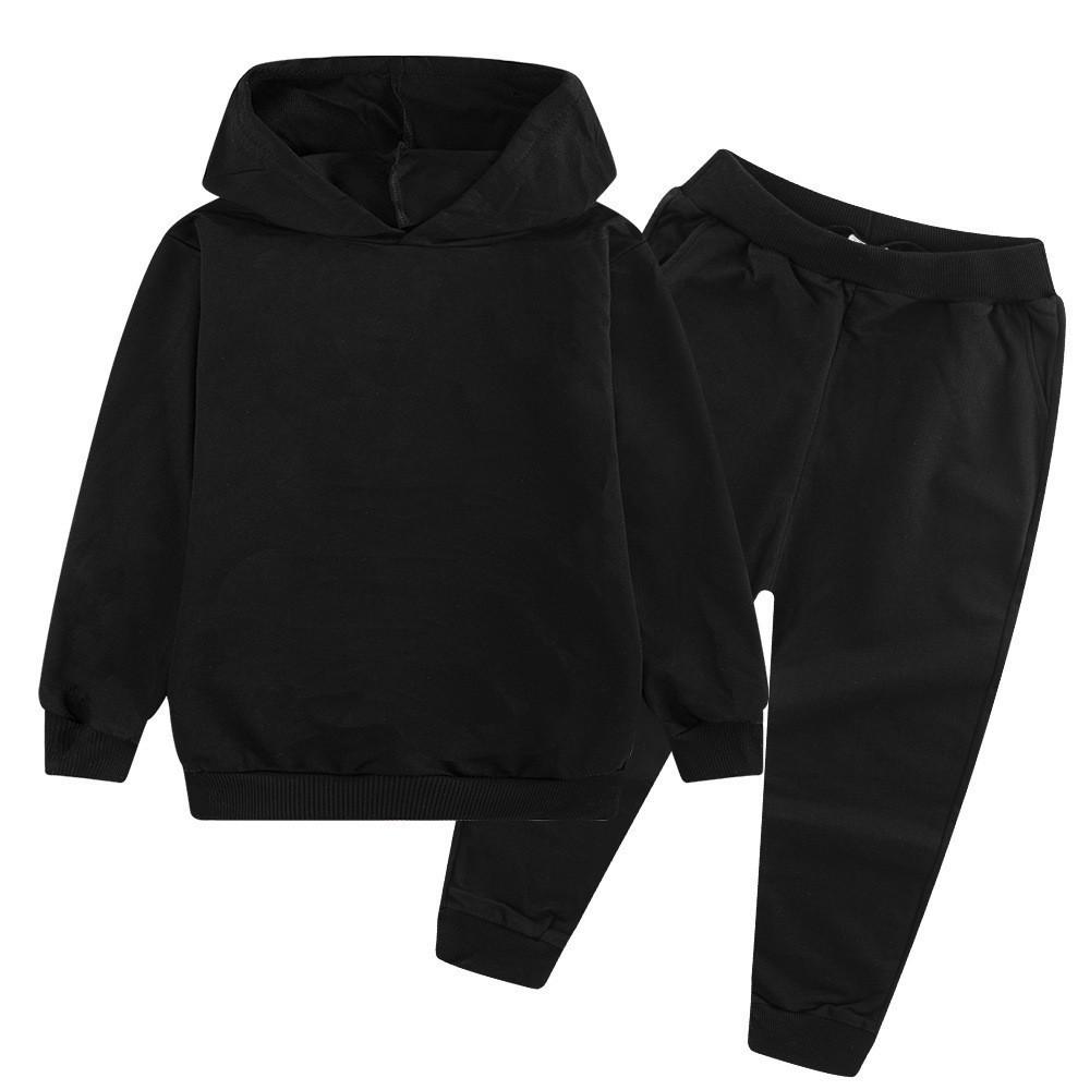 Solid Color Fashion Casual Children's Hoodie Sweatshirt Set for Autumn and Winter