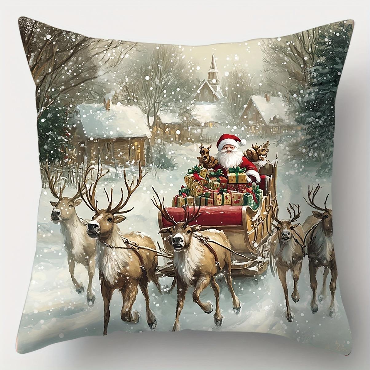 

Домашний декор Снежные зимние сцены: Санта и Дизайн Домика Узор Наволочка Подходит Для Дивана Спальни Автомобиля 40x40cm
