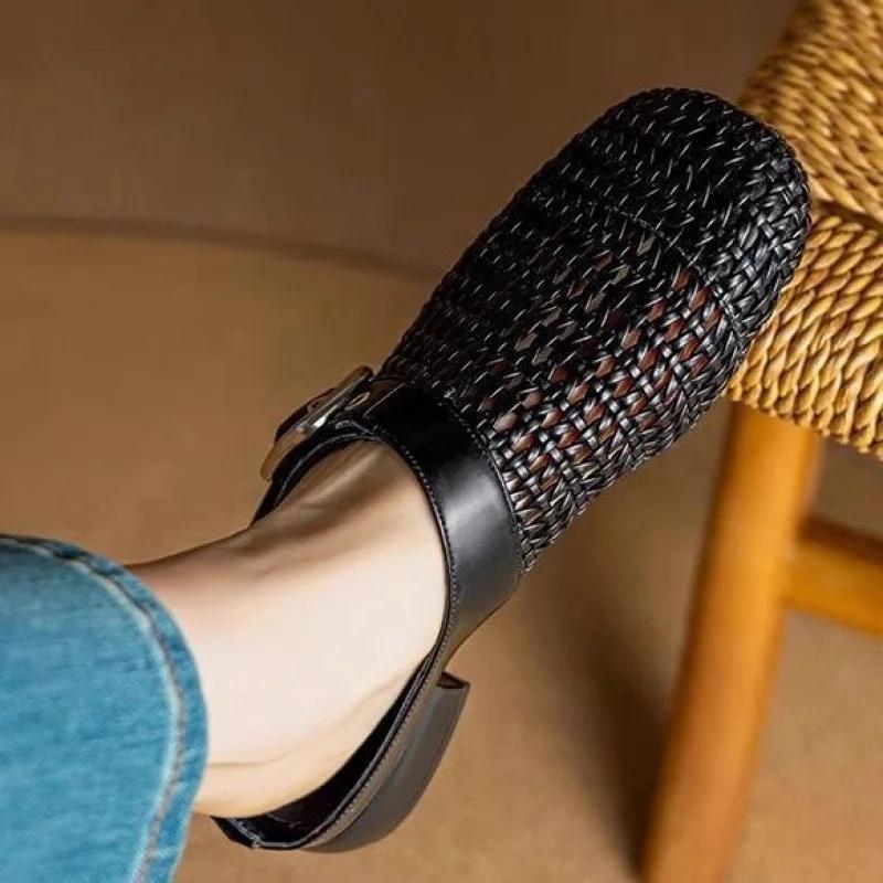 Silver Toe-Over Summer Flat Bottom Half Slippers Women's Breathable Hole Design Outdoor Wear Rubber Sole Simple Style Shoes