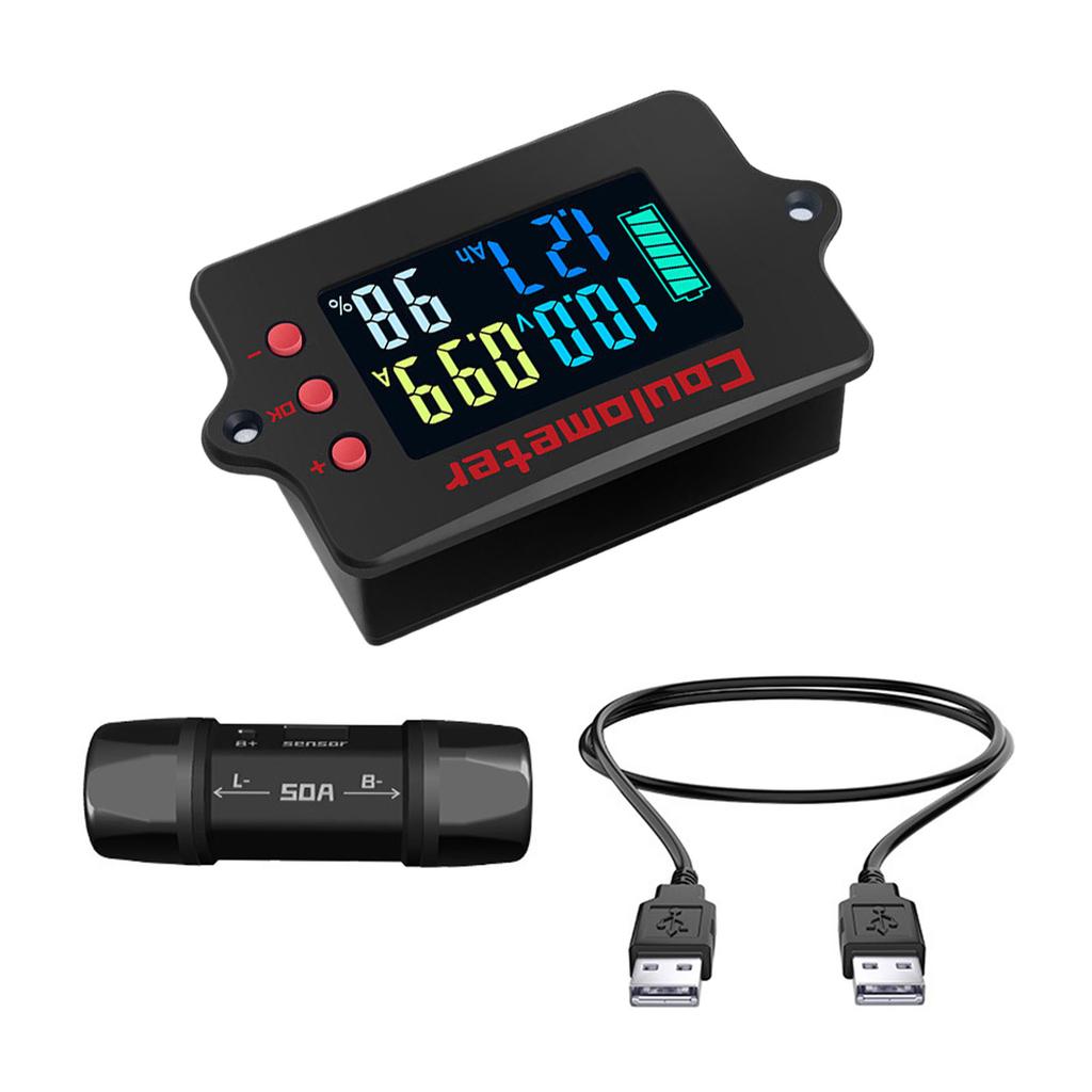 Coulomb Counter Meter 8-120V 50A Battery Monitors Coulometer Voltmeter Ammeter Battery Capacity Tester Precise Detection