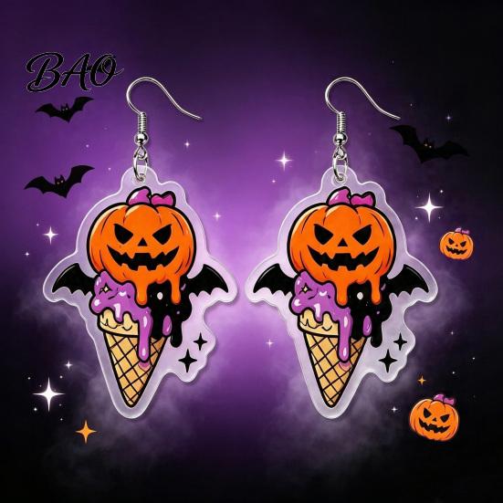 Gift for Halloween Lovers 1 Pair 2D Acrylic Earrings Women, Spooky Pumpkin Skull Trendy Cartoon Jewelry Black Cat Dangle Drop Earrings, Holiday Gifts