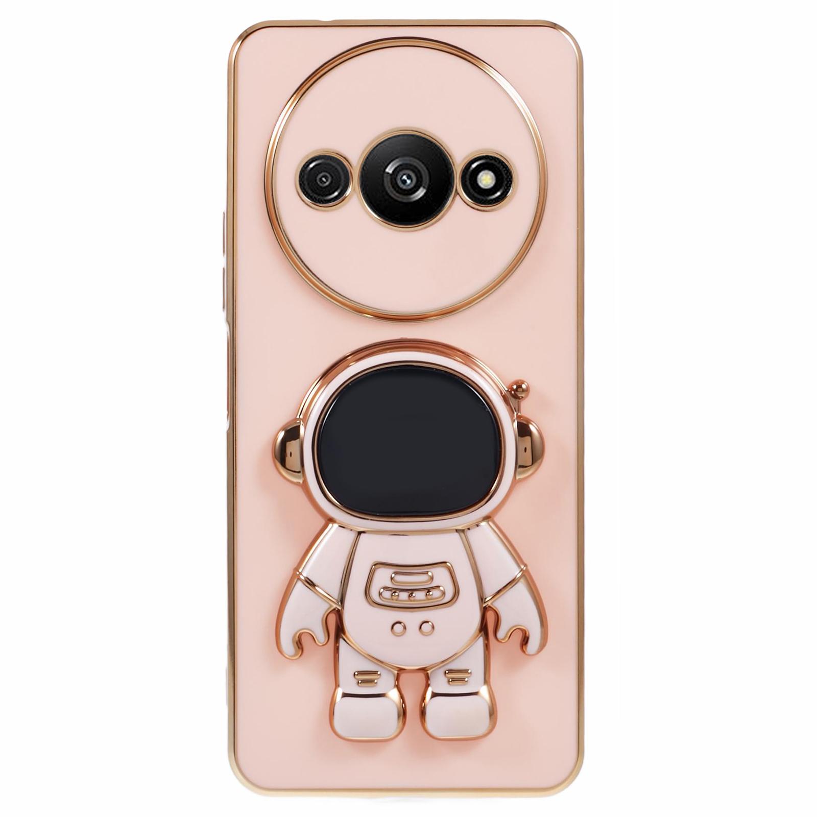 

For Xiaomi Redmi A3 4G/Poco C61 4G Electroplating Case Astronaut Kickstand Design TPU Phone Cover Pink