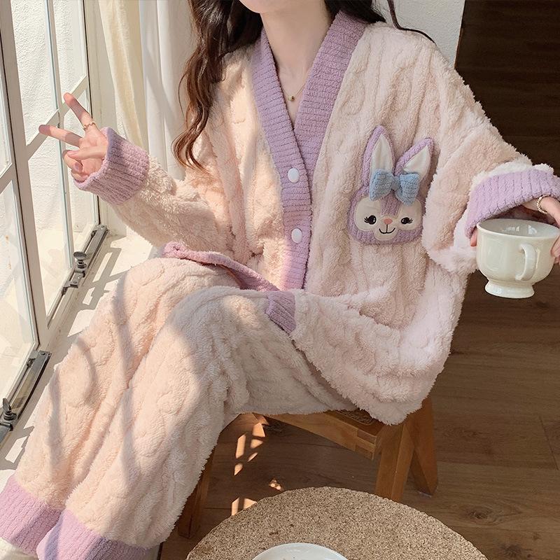 Coral Velvet Pyjama Lady Herbst Winter Extra dicker Samt Lovely Strawberry Rabbit Flanell Homewear Set