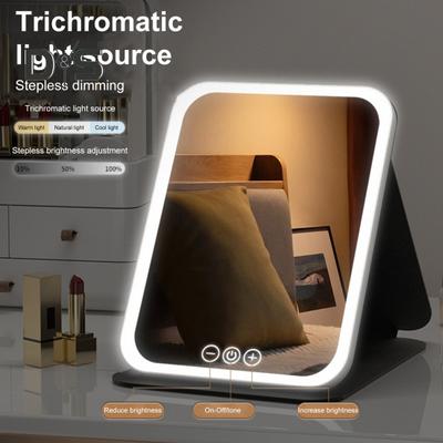 Make-up zrcátko s osvětlením LED 3 barevné režimy Nastavitelné skládací kosmetické zrcátko 2 v 1 USB dobíjecí přenosné cestovní toaletní zrcátko