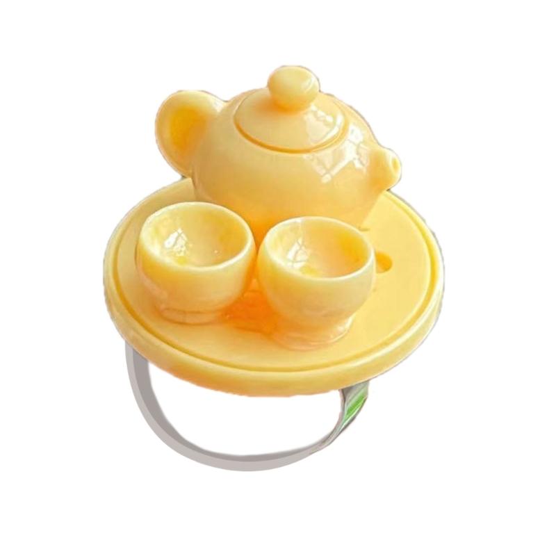 Simulation Kettle Tea Set Rings Adjustable Finger Rings New Chinese Style Adorment Stackable Rings Accessory for Women