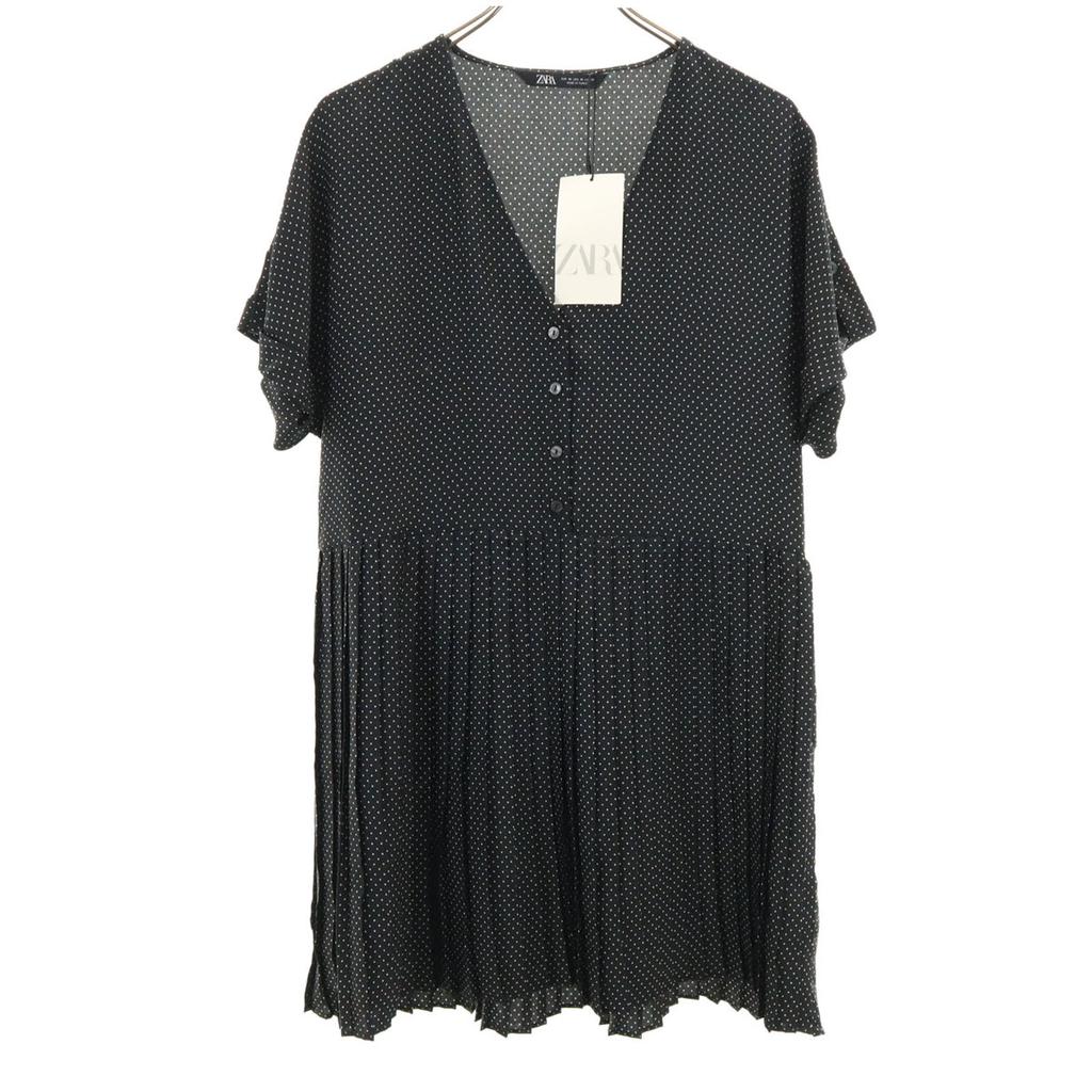 Unused ZARA Dot Pattern Short Sleeve V Neck Mini Dress M Black Women Used