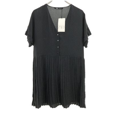 Unused Dot Pattern Short Sleeve V Neck Mini Dress M Black Women Used