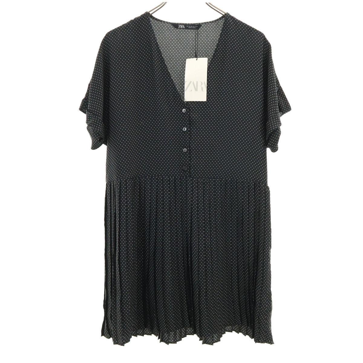 

неиспользованное мини-платье ZARA с коротким рукавом и V-образным вырезом, с точечным узором, M, черное, женское, б/у