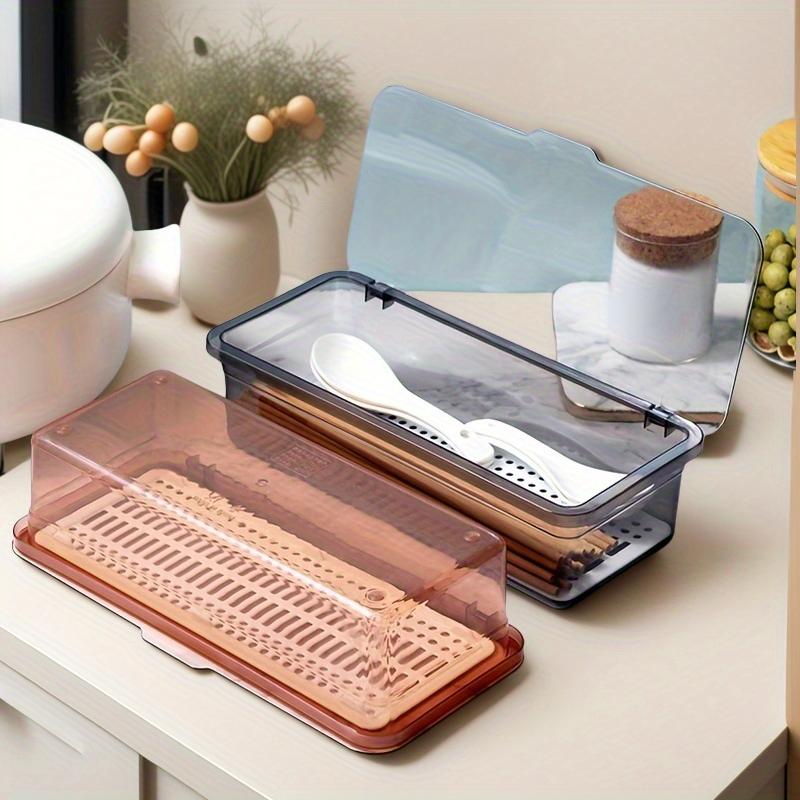 

Chopstick Box with Cover Dust-Proof & Drainable Plastic Utensil Organizer Tension-Mounted Kitchen Storage for Countertop світло-сірого кольору