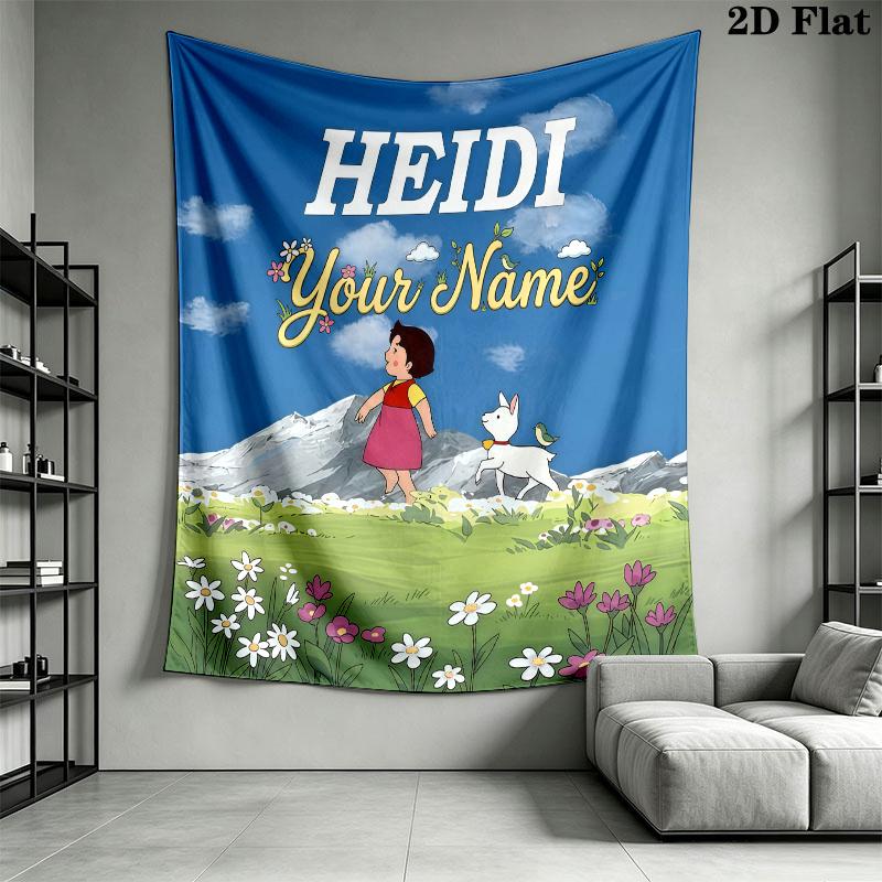 Heidi Alps Cartoon Custom Name Wall Tapestry Aesthetic Wall Hanging Printed Fabric Blanket Decorative Tapestries for Bedroom Living Room Home Decor