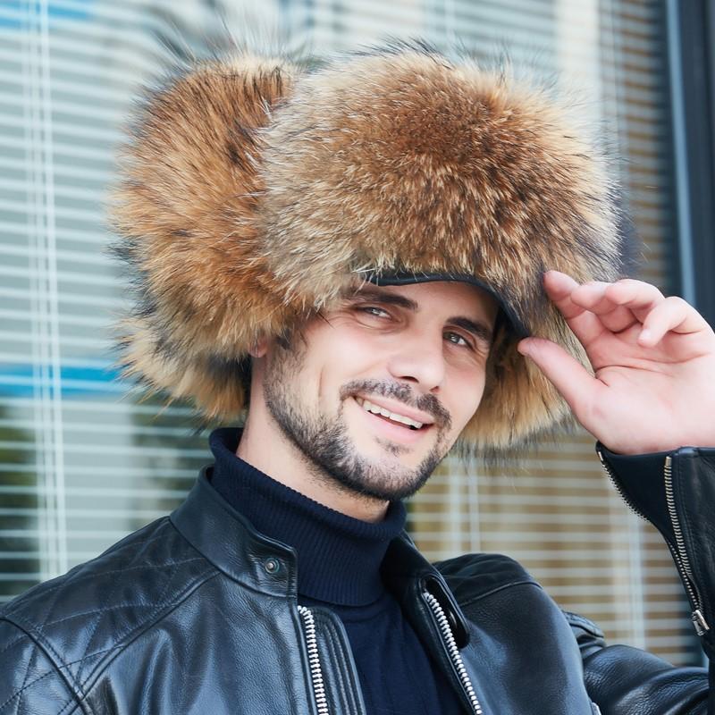 Fuchspelz Lei Feng Hut Männer im Winter Waschbärpelz Nordost Winter Mittelalterliche ältere Menschen warm halten Pelz echtes Leder Hut Männer