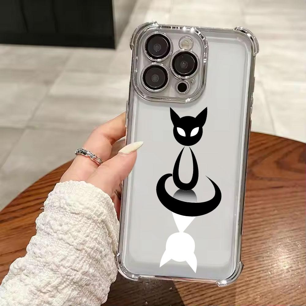 Cartoon Cute Little Black Cat Funda For iPhone 17 Pro 16 15 14 13 12 11 Pro Max Case 17 Plus 17E 16E 17Air Silicone Phone Cover