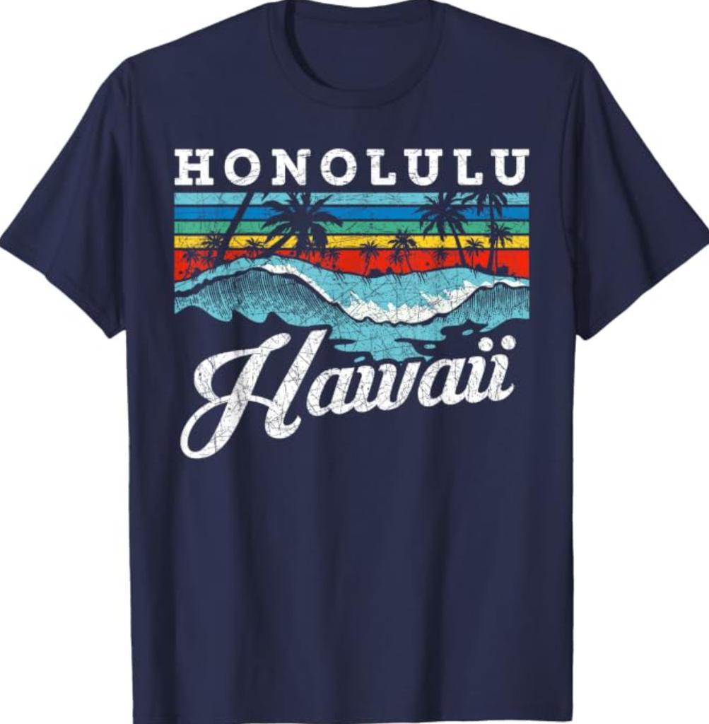 Waves Beach Honolulu Hawaiian Summer Surfing Retro Hawaii T-Shirt