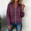 Women's Color Sweater Jacket with Stand Collar and Double Zipper for Casual Wear