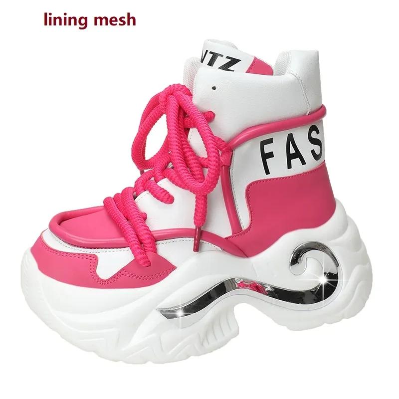 Fashion 8CM Winter Chunky Boots For Women Thick Plush Warm Snow Ankle Boots Wedges Leather High Platform Sneakers Woman Motorcycle Shoes