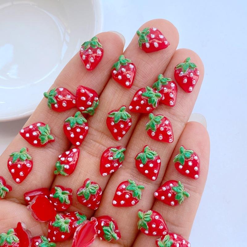D5 7*11mm Cute 20-100Pcs Mini Strawberry Resin Figurine Crafts Flatback Ornament Jewelry Making Manicure Hairwear Accessories
