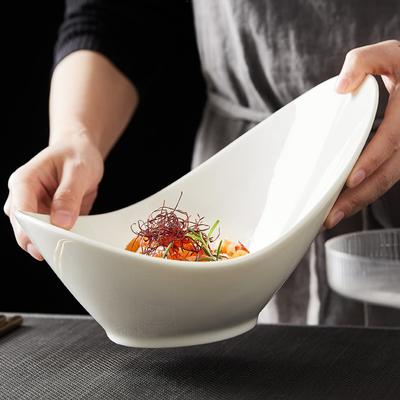 Creative White Ceramic Special-shaped Inclined Salad Bowl Dessert Bowl Cold Dish Bowl Main Dish Tableware Living Room Decoration