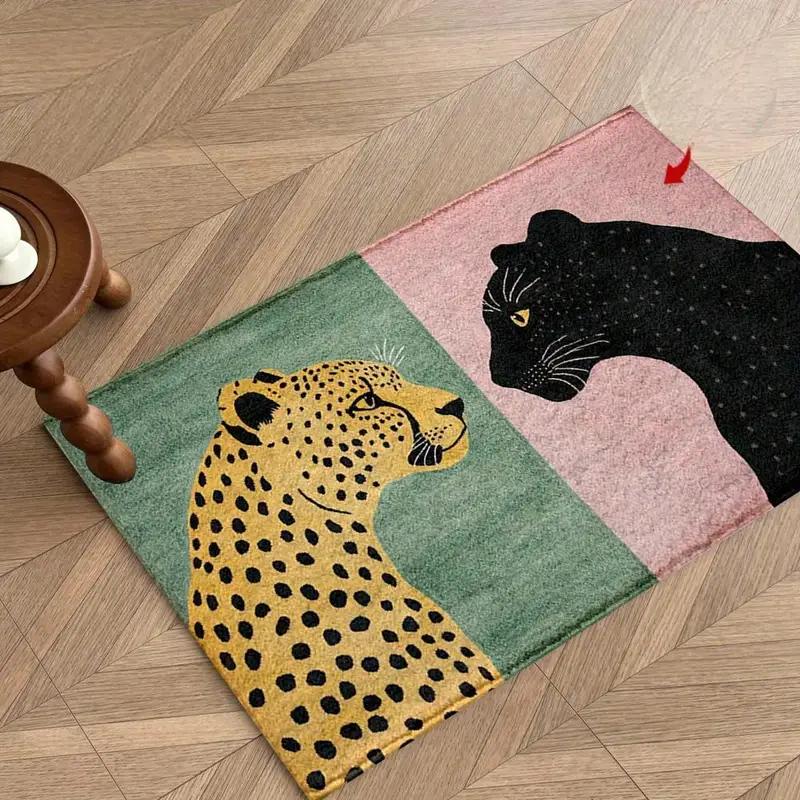 Leopard  Panther Print Doormat Soft Fluffy Non-slip Absorbent Washable Entryway Floor Mat Animal Print Rug