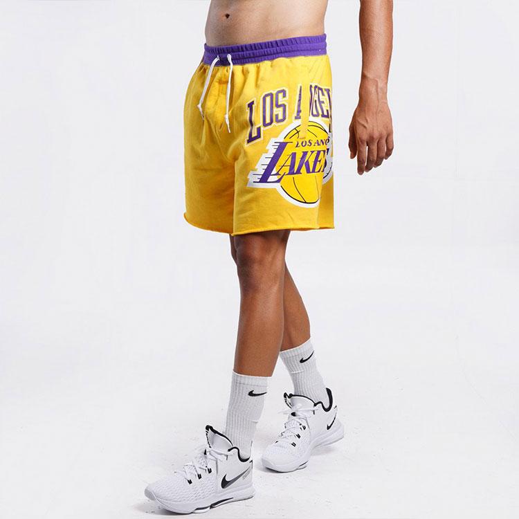 Nike Lakers Colorblock Logo Breathable Knit Sports Shorts Men Bottoms Yellow DB1954-728
