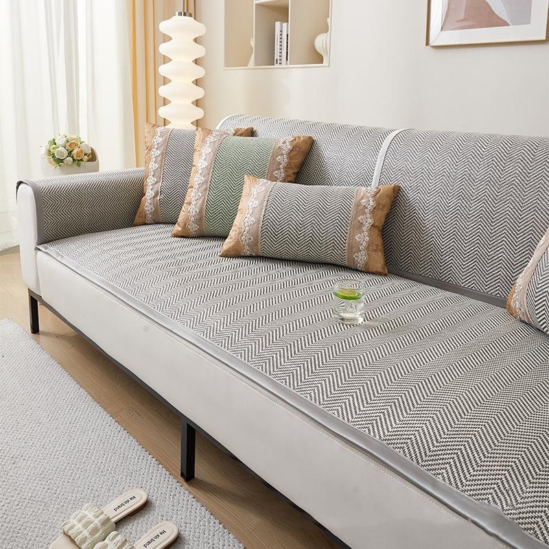 New Summer Ice Vine Mat Sofa Mat Herringbone Pattern Cool Dustproof Seat Cushion Household Anti Slip Furniture Protective Cover