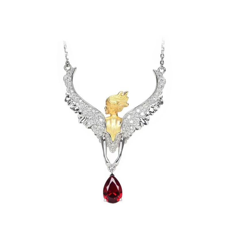 

BELLA BOX Роскошные модные крылья ангела с имитацией голубиной крови, рубиновое ожерелье в форме капли воды, подходящее для женщин, вечеринок, банкетов, ювелирные изделия высокого класса 48mm*33mm красный