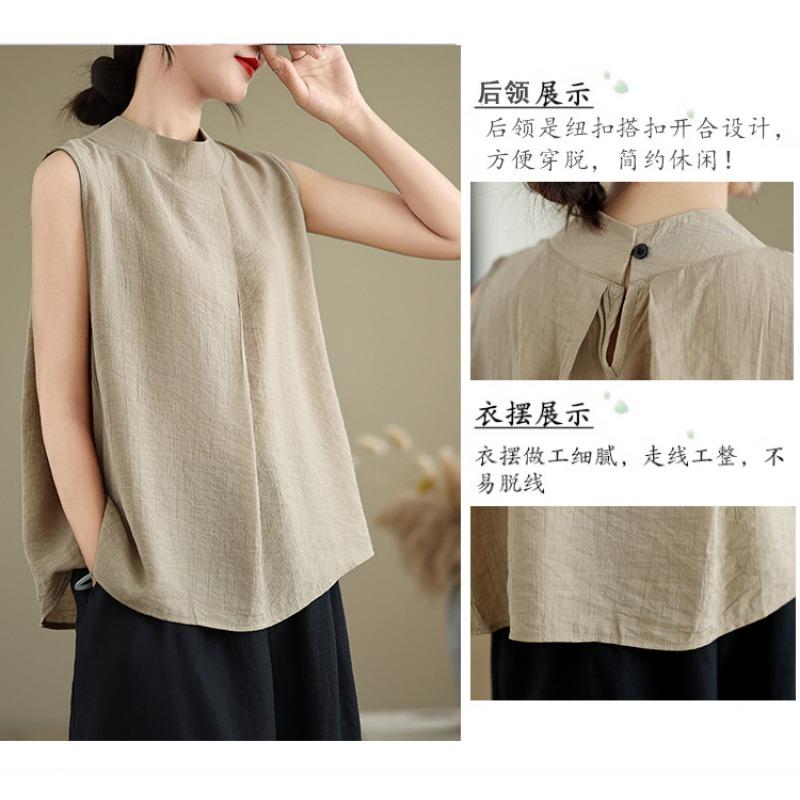 Women Loose Sleeveless Cotton Linen Summer Casual Top