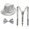 Performance Sequined Hat Solid Color Suspenders Fashion Performance Props Set  Christmas