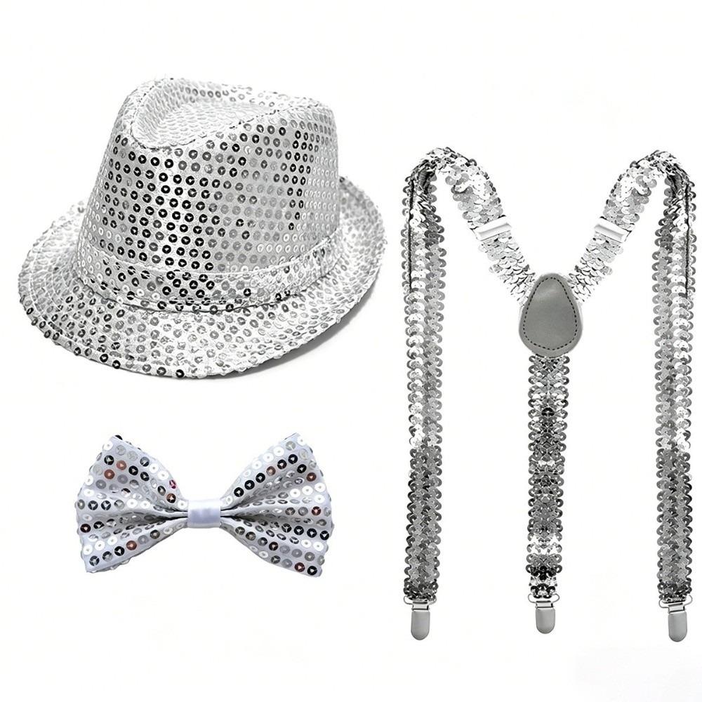 Performance Sequined Hat Solid Color Suspenders Fashion Performance Props Set  Christmas