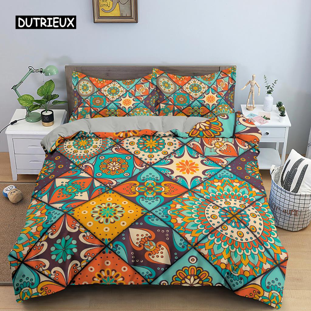 Bohemian Style Duvet Cover Geometric Mandala Ethnic Style Bedding Set Double Queen King Size with Pillowcase Bedroom Decoration